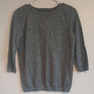 Talbots Women's SP Sparkling Gray Sweater 3/4 Sleeve Cotton Blend Office Staple